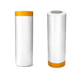 QWORK Pre-Masking Film, 3 Rolls of 8 Ft x 39 Ft Tape and Drape, Pre-Tapeed Masking Film Paper, Assorted Masking Paper for Car Furniture Painting Sheeting Covering