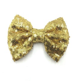 PrettyBoutique 4 Inches Girls Sequin Glitter Sparkle Hair Bow Clip Accessories (Gold)