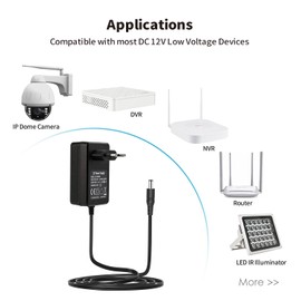 12 V 2 A Power Supply, 24 W Transformer Tonton, AC 220-240 V to DC 12 Volt, EU Plug for LED Strips, CCTV Camera, Radio, Housing Fan Router, 1.8 m Charger
