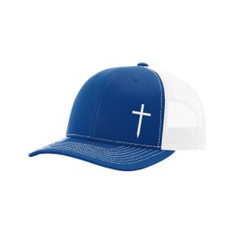 Trenz Shirt Company Christian Embroidered Cross Hat, Royal/White