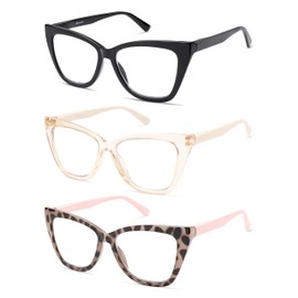 3-Pack Oversized Reading Glasses Cat Eye For Women Stylish Ladies Designer Reader Eyewear AM6129 (+1.00 C1+C2+C5)