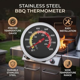 Termómetro para Barbacoa de Acero Inoxidable, Rangos de Termómetro de 50 °F a 800 °F Fahrenheit, para Cualquier Parrilla, Barbacoa U Horno.,Termómetros para Carne