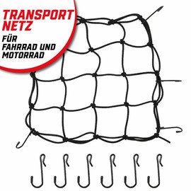 Pitlane Performance® Korbnetz Gepäcknetz Helmnetz 25x25 cm mit 6 Metallhaken; Sicherer Halt für Helm & Gepäck – Multifunktionales Transportnetz; Kofferraum-Netz, Motorrad, Fahrrad oder Auto