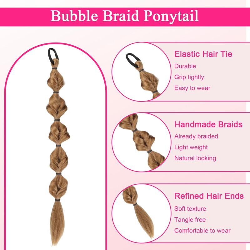 Bubble Braid Ponytail Extensions with Elastic Hair Tie 20 Inch