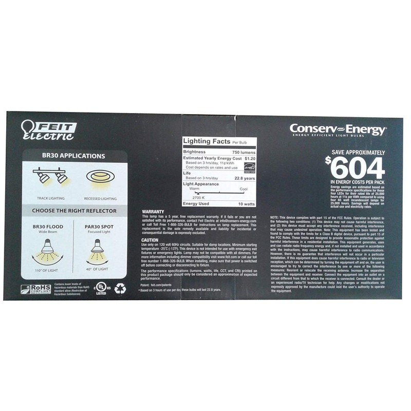 Feit LED Dimmable BR30 Flood Soft White Bulbs 65 Watts,