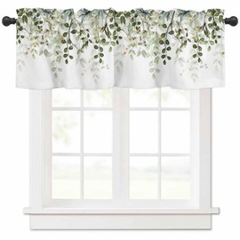 Sage Green Eucalyptus Leaves Valance for Windows Berry Branch Plant Curtains Valances Spring Short Curtains Rod Pocket Window Treatment for Kitchen Living Room Bedroom Bathroom Decor 1 Panel 42x18