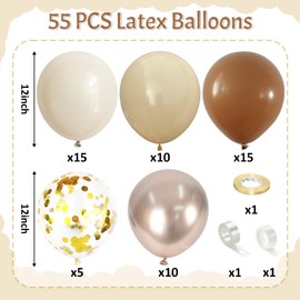 Brown Gold Balloons, 12 Inch Beige Metallic Gold Confetti Neutral Balloons Garland, Nude White Sand White Cream Coffee Balloons for Birthday Baby Shower Wedding Engagement Anniversary Party Decoration