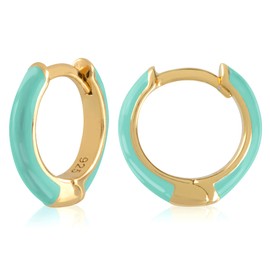 14K Gold Plated Sterling Silver Enamel Color Huggie Hoop Earrings for Women – Fancy Green Enamel