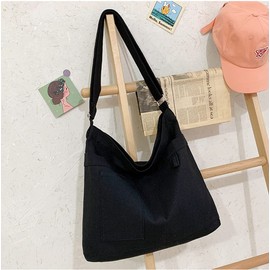 Canvas Tote Bag Reusable Womens Canvas Hobo Bag Cotton Tote Purse Canvas Crossbody Handbag with 3 External Pocket and Zipper