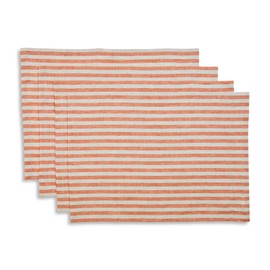 Solino Home - Juego de 4 manteles individuales de lino Amalfi a rayas de calabaza y manteles individuales naturales de 14 x 19 pulgadas, 100% lino puro para verano, otoño