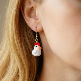 Foeeqi Chicken Earrings for Women Animal Earrings Cute Crochet Chicken Gifts for Chicken Lovers