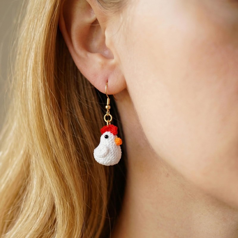 Foeeqi Chicken Earrings for Women Animal Earrings Cute Crochet Chicken