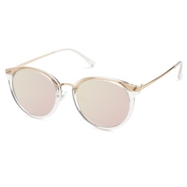 SOJOS Classic Round Sunglasses for Women Men Retro UV400 Teenager Sunnies SJ2314, Clear/Pink Mirrored