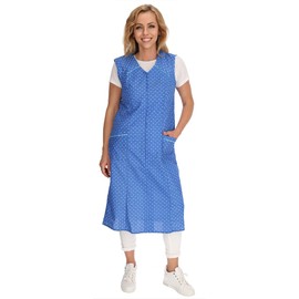 Zip Gown Zip House Dress Cotton Apron Cooking Apron, mid-blue