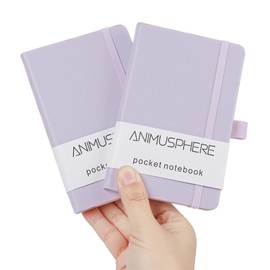 Animusphere 2Pack Pocket Notebook Small Notebook Journal Notebook 4 inches x 5.7 inches 200 Pages Leather Cover With Pen Holder Page Marker Ribbons (Purple)