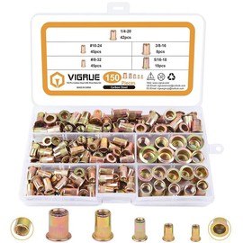 VIGRUE 16'' Rivet Nut Tool Kit Nutserts Rivnut Hand Tool Set with 15PCS Metric & Inch Mandrels M3 to M12, 6-32 to 1/2-13 and 300PCS Metric & SAE Rivet Nuts Assortment:_150pcs Carbon Steel Rivet Nuts Kit
