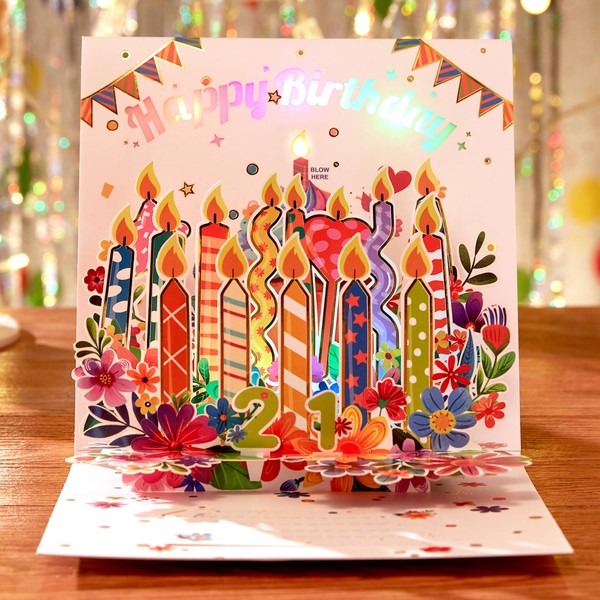 LoveEcho Blowable Musical Happy Birthday Candle 3D Pop Up Musical