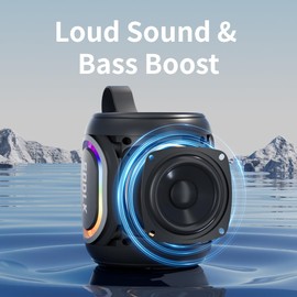 Bluetooth Speakers, Wireless Portable Speaker with RGB Party Light, IPX7 Waterproof, Rich Bass, Stereo Dual Pairing, USB & TF Card & AUX Input (Black)