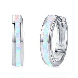 Twoowl Opal Creole Earrings 925 Sterling Silver Opal Huggie Earrings Jewellery for Women Girls Men, Sterling Silver, No Gemstone