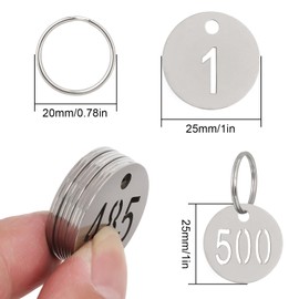 NumRealm Number Tags with Rings, 25mm 304 Stainless Steel Numbered Key ID Tags, Metal Numbers - 1 to 30