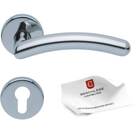 Beschläge Hamburg Door Handles: Door Fitting scoop SBL 1084 – Door Handles with PZ Rosettes for Profile Cylinder – Handle Set / Door Handle for Interior Doors, Round, Polished Stainless Steel