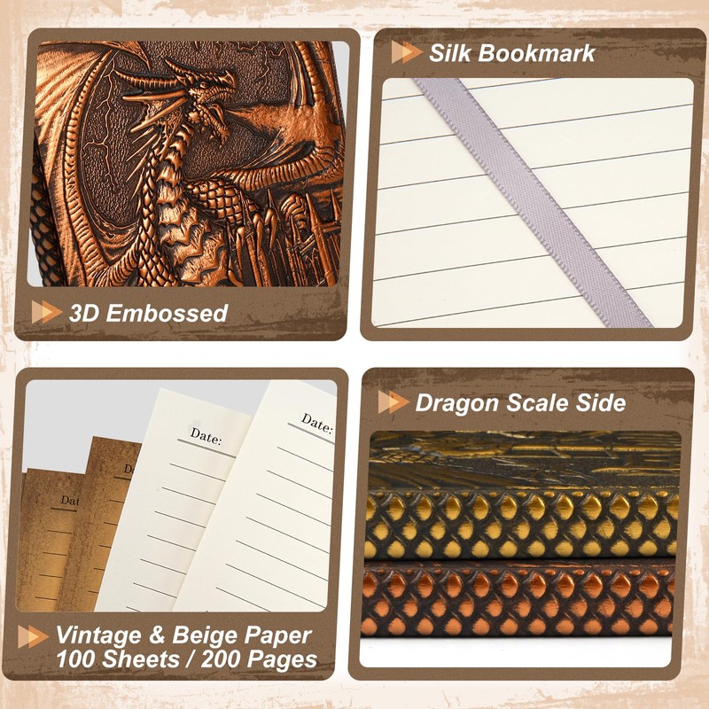 DND Dragon Journal Notebook, 3D Dragon Embossed Notebook with Pen