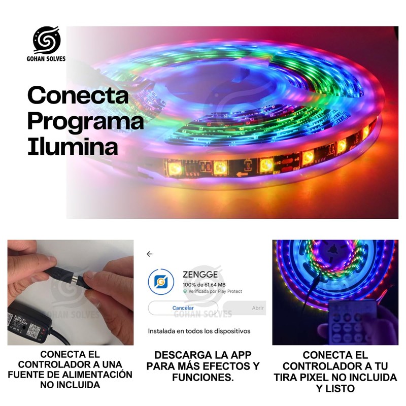 Control LED Pixel con Bluetooth para Tira LED WS2811-12, Fácil