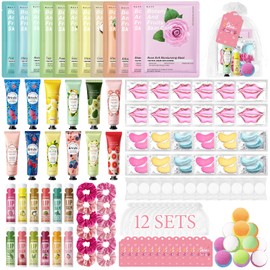 108 PCS Spa Party Supplies for Girls, Spa Party Favors Include Face Masks Skincare, Hand Cream, Lip Balm, Under Eye Patches, Lip Mask, Foot Bath Bombs, Bulk Birthday Sleepover Party Supplies for Women