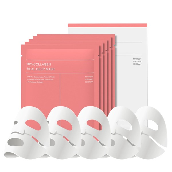 5 Pack Bio Collagen Mask, 100% Korean Face Mask Skincare