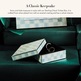 MACKENZIE-CHILDS Silver-Plated Trinket Box, Small Storage Box for Jewelry, Keepsakes, Ring Storage, or Gift Giving, Gray-and-White Sterling Check