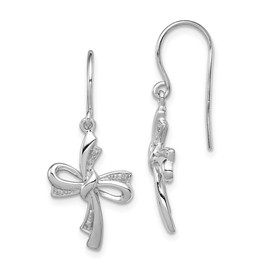 Diamond2Deal Sterling Silver Rhodium Plated Diamond Cross Dangle Earrings, 0.03Ct (L- 1.14 in, W- 0.51 in)