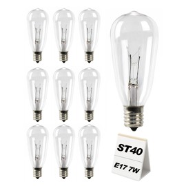 Adirxon 10-Pack ST40 Light Bulbs for Outdoor String Lights, Durable Glass & E17 Base, Dimmable 2200K Warm White, Safely Packaged Edison Bulbs for Patio, Bistro, Party