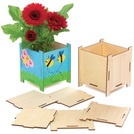 Baker Ross AT883 Wooden Flowerpots - Pack of 4, Craft Kits for Kids, Wood Crafts to Paint