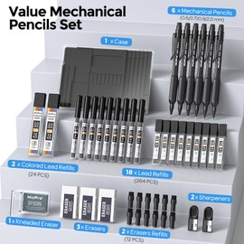 Nicpro 6PCS Weatherproof Mechanical Pencil Set, 3 PCS Art Mechanical Pencils 0.5 mm & 0.7 mm & 0.9 mm & 3 PCS 2mm Lead Holder (6B 4B 2B HB 2H 4H Colors) For Outdoor For Writing, Sketching Drawing