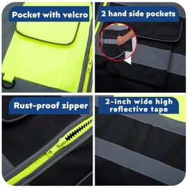 BeautyWill Security Vest for Security Guard 6 Pockets High Visibility Reflective Safety Vest for Men Women, Durable Hi Vis Vest with Reinforced Sewing, Meets ANSI/ISEA