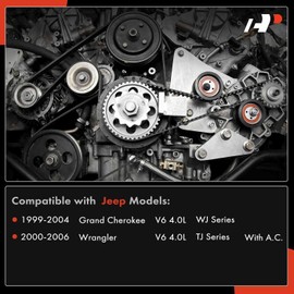 A-Premium Engine Serpentine Belt Drive Kit Compatible with Jeep Cars - WJ Series Grand Cherokee 1999-2004, TJ Series Wrangler 2000-2006 - 4.0L