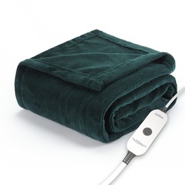 Sunbeam Electric Throw Royal Luxe Microplush Heated Blanket, 4 Heat Settings, 4-Hour Auto Shut-Off, Fast Heating, Warm and Cozy, Botanical Green Color, 50" x 60"