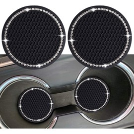 2PCS Car Cup Coaster Universal Vehicle Bling Travel Auto Cup Holder Bling Car Accessories 2.75 inch,Rhinestone Anti Slip Insert Coaster for Most Car Interior (Black)