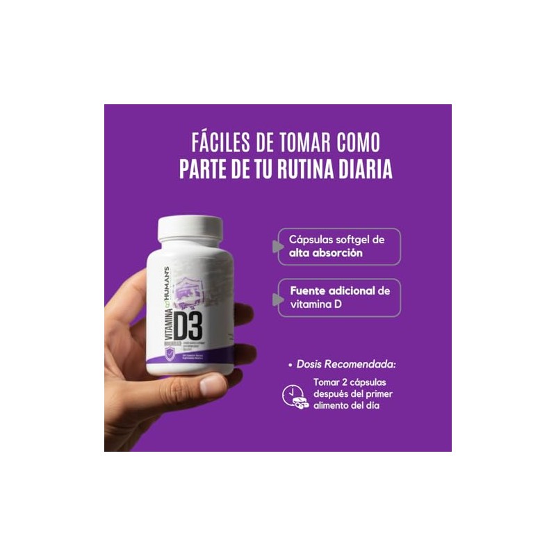 HUMANS HEALTH Vitamina D3 (Colecalciferol), 120 Cápsulas Softgel de Alta