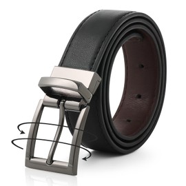 AWAYTR Reversible Leather Belt for Women - Two Color-in-One Belt for Jeans Dress Women Men Belt with Rotated Buckle(Coffee/Black with Gun Color Buckle 51in(130cm))