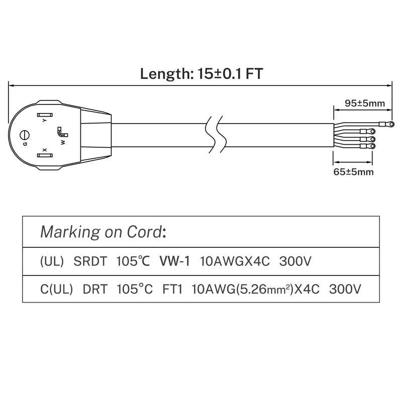 FIRMERST 4 Prong Dryer Cord 15 Feet, 10 Gauge 30