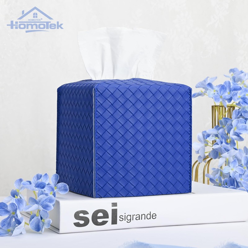 HOMOTEK 1 Pack Tissue Box Cover, Square PU Leather Tissue