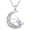 LONAGO Cat Necklace 925 Sterling Silver Birthstone with Cat in