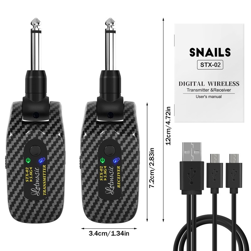 5.8GHZ Wireless Guitar System, Rechargeable Digital Wireless Guitar Transmitter Receiver