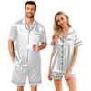 Ekouaer Couple Matching Pajamas Set Silk Satin Pjs Short Sleeve