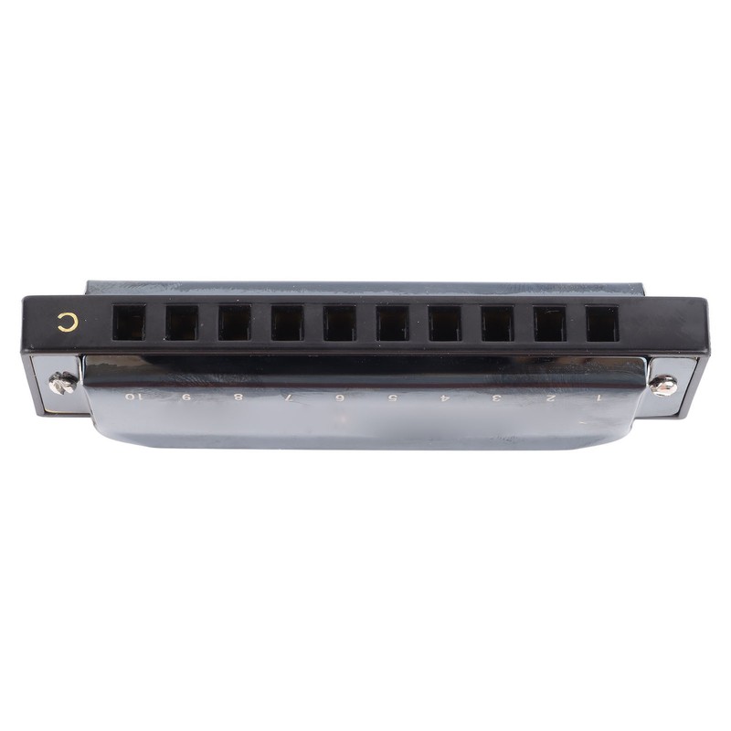 Black Harmonica C Key 10 Hole Blue Harp Stainless Steel