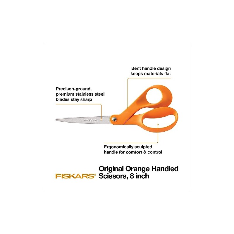 Fiskars 194510-5001 The Original Orange Handled Scissors, 8 "