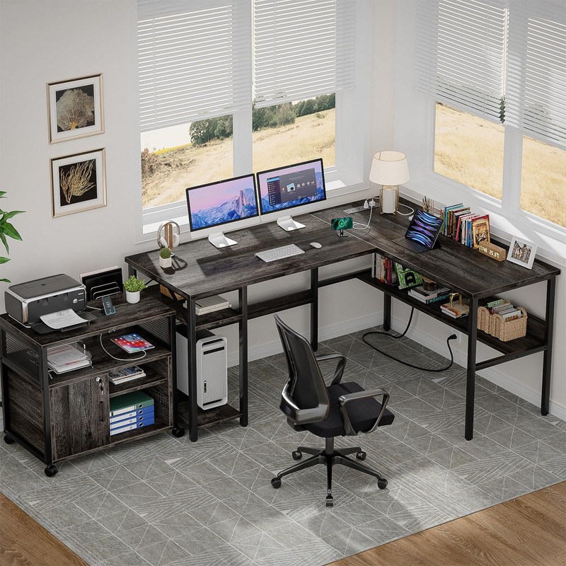 Unikito Reversible L Shaped Desk with Magic Power Outlets and