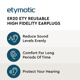 Etymotic ER20 ETY Earplugs - Standard Size, Clear - High-Fidelity Hearing Protection - Up to 20 dB Sound Reduction - Reusable - Includes Neck Cord & Carrying Case