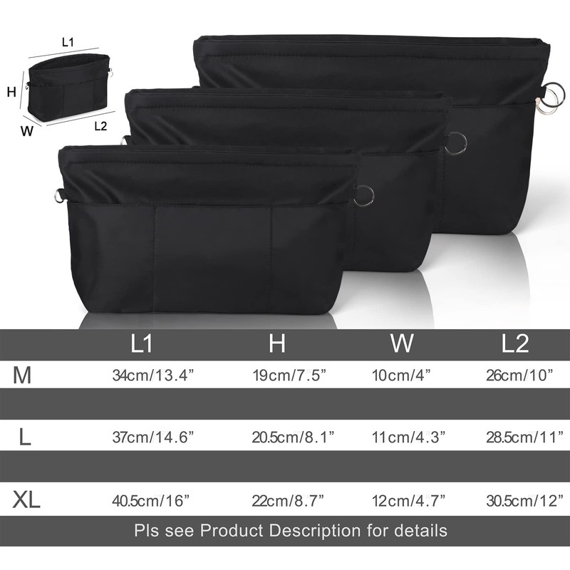 Etercycle Handbag Organiser, Nylon Bag Organiser with Key Ring, Inner